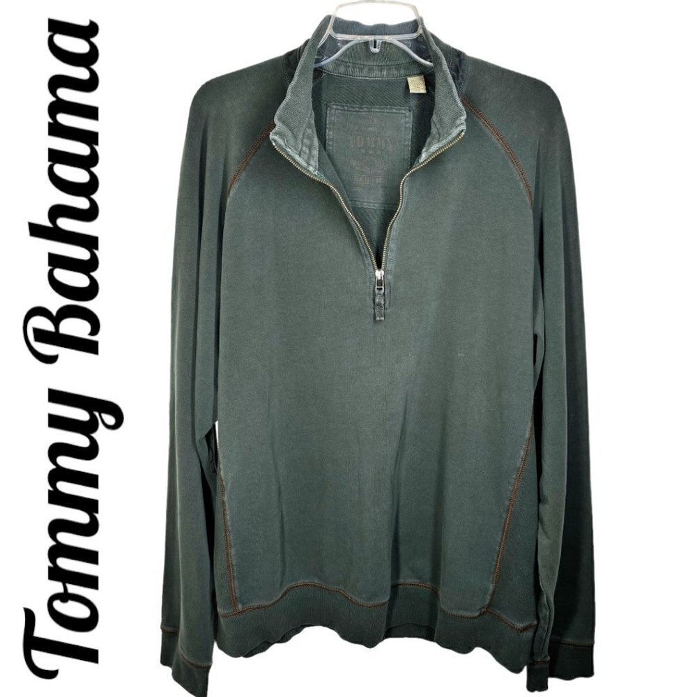 TOMMY BAHAMA Pine Green Mock Neck 1/4 Zip Pullover Sweater, Size‎ XL